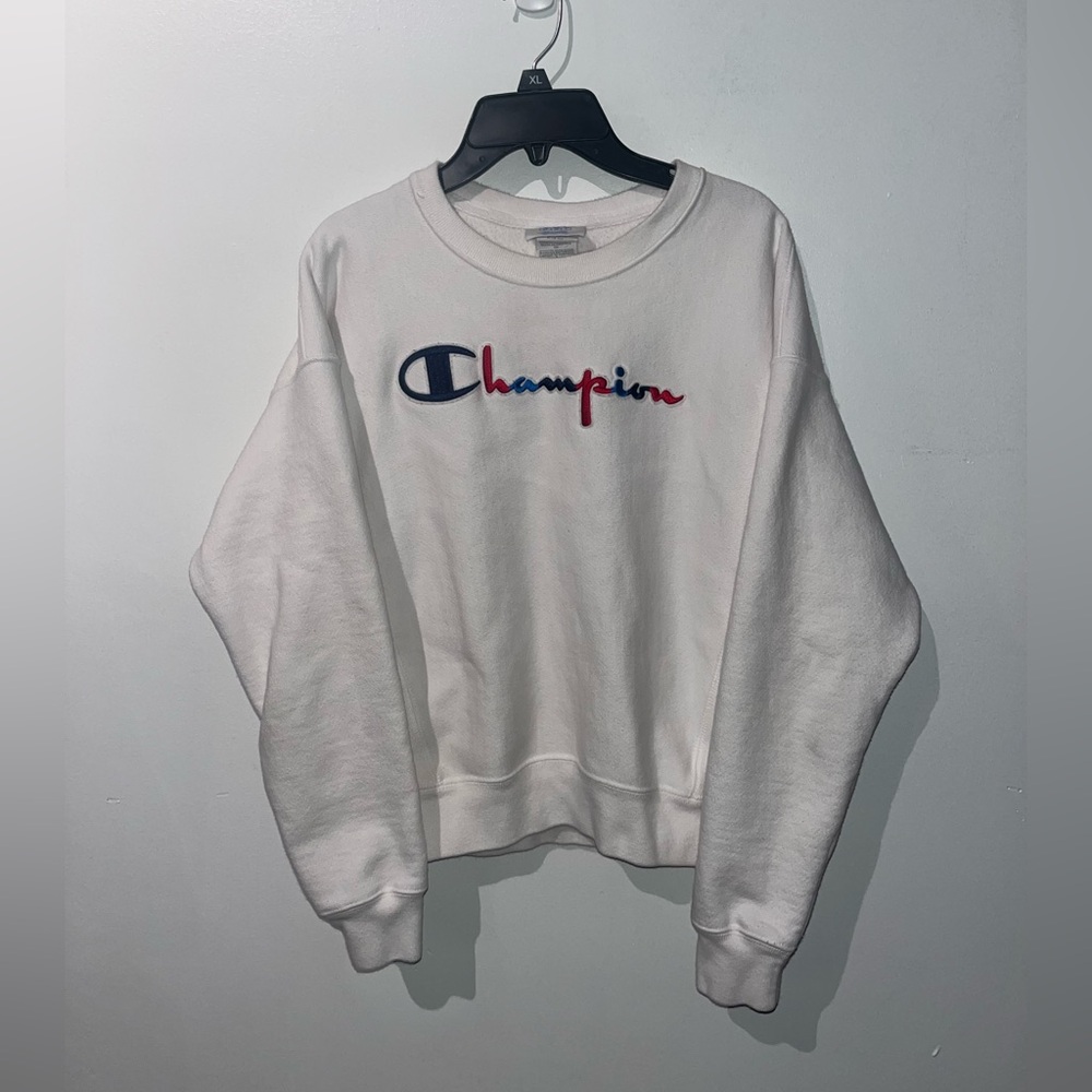 Vintage Champion Sweatshirt Reverse Weave Crew Neck Mens Small White Spell Out